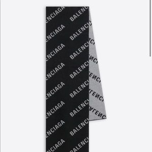 BALENCIAGA ALLOVER LOGO MACRO SCARF IN BLACK
